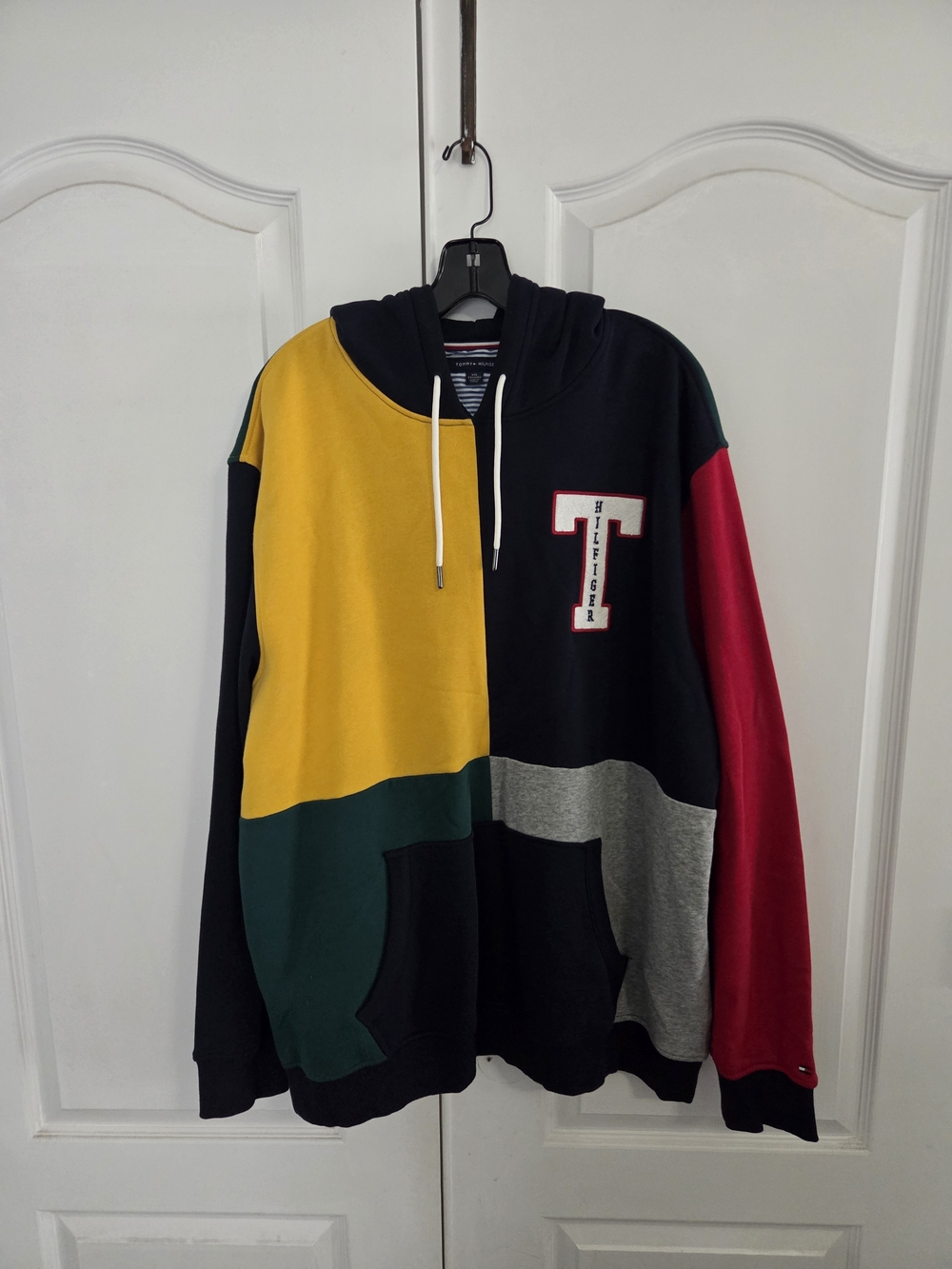 Tommy Hilfiger Men’s Colorblock Hoodie in Blue, Yellow, Red, Green & Gray